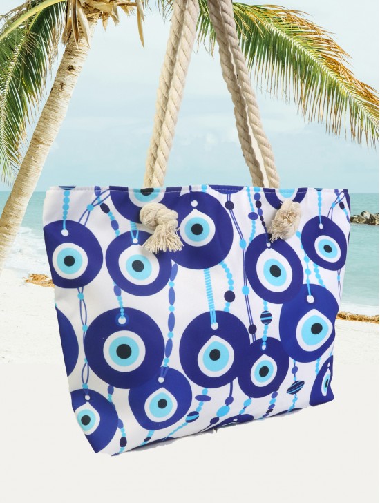 Canvas Circle Print Shoulder Tote